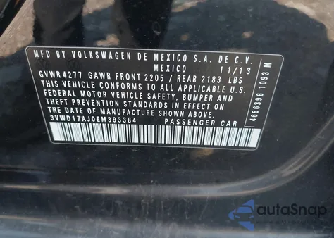 2014 Volkswagen Jetta 1.8T Se from USA, damaged, VIN 3VWD17AJ0EM393384